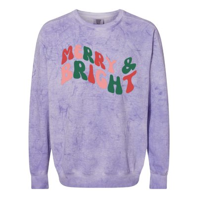 Retro Merry And Bright Long Sleeve Colorblast Crewneck Sweatshirt