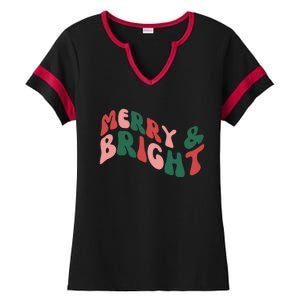 Retro Merry And Bright Long Sleeve Ladies Halftime Notch Neck Tee