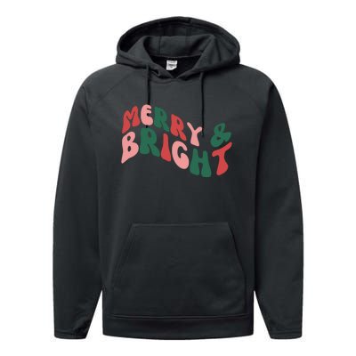 Retro Merry And Bright Long Sleeve Performance Fleece Hoodie