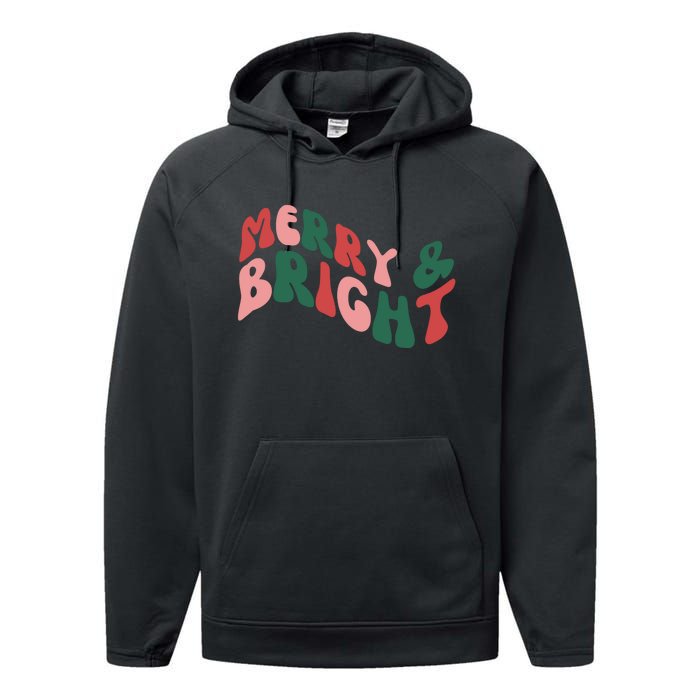 Retro Merry And Bright Long Sleeve Performance Fleece Hoodie