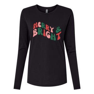 Retro Merry And Bright Long Sleeve Womens Cotton Relaxed Long Sleeve T-Shirt