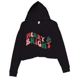 Retro Merry And Bright Long Sleeve Crop Fleece Hoodie