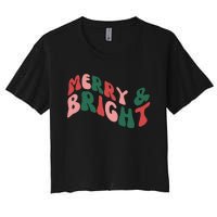 Retro Merry And Bright Long Sleeve Women's Crop Top Tee