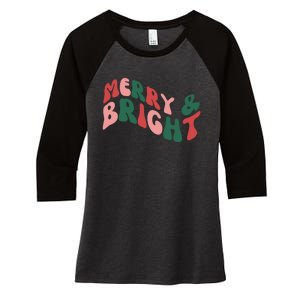 Retro Merry And Bright Long Sleeve Women's Tri-Blend 3/4-Sleeve Raglan Shirt