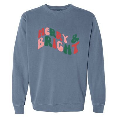 Retro Merry And Bright Long Sleeve Garment-Dyed Sweatshirt