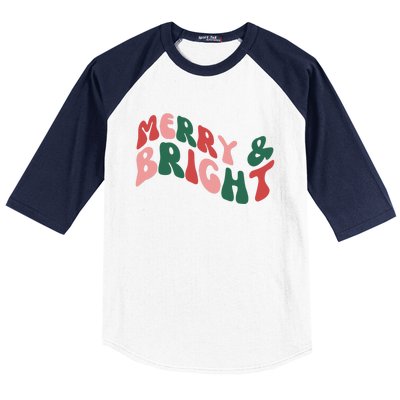 Retro Merry And Bright Long Sleeve Baseball Sleeve Shirt