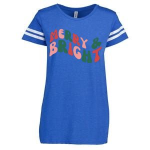 Retro Merry And Bright Long Sleeve Enza Ladies Jersey Football T-Shirt