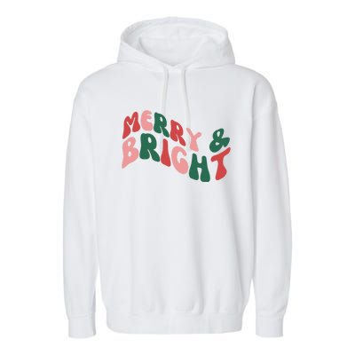 Retro Merry And Bright Long Sleeve Garment-Dyed Fleece Hoodie