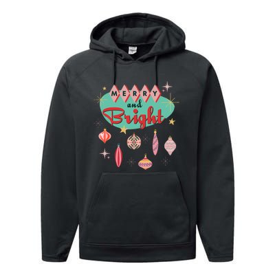 Retro Merry And Bright Midcentury Modern Christmas Ornament Performance Fleece Hoodie