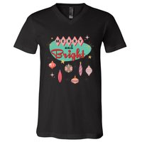 Retro Merry And Bright Midcentury Modern Christmas Ornament V-Neck T-Shirt