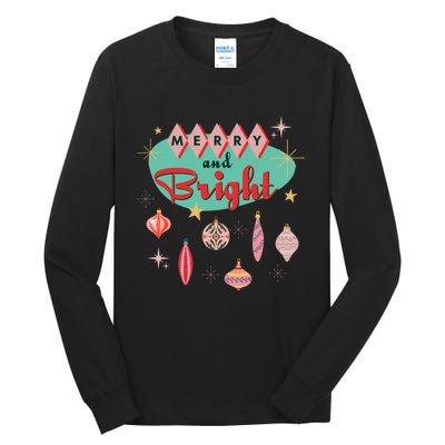 Retro Merry And Bright Midcentury Modern Christmas Ornament Tall Long Sleeve T-Shirt