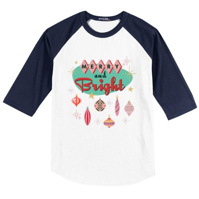 Retro Merry And Bright Midcentury Modern Christmas Ornament Baseball Sleeve Shirt