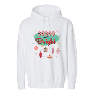 Retro Merry And Bright Midcentury Modern Christmas Ornament Garment-Dyed Fleece Hoodie