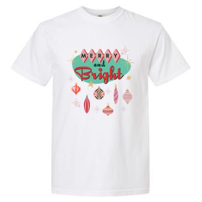 Retro Merry And Bright Midcentury Modern Christmas Ornament Garment-Dyed Heavyweight T-Shirt