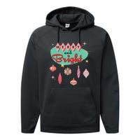 Retro Merry And Bright Mid Century Modern Christmas Ornament Performance Fleece Hoodie