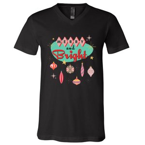 Retro Merry And Bright Mid Century Modern Christmas Ornament V-Neck T-Shirt