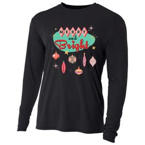 Retro Merry And Bright Mid Century Modern Christmas Ornament Cooling Performance Long Sleeve Crew