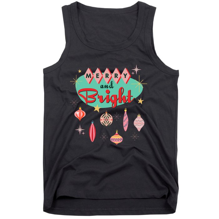 Retro Merry And Bright Mid Century Modern Christmas Ornament Tank Top