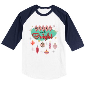 Retro Merry And Bright Mid Century Modern Christmas Ornament Baseball Sleeve Shirt