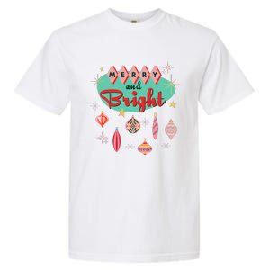 Retro Merry And Bright Mid Century Modern Christmas Ornament Garment-Dyed Heavyweight T-Shirt