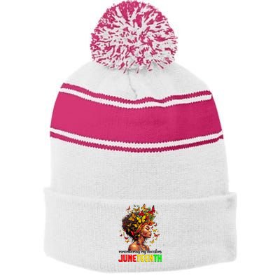 Remembering My Ancestors Juneteenth Stripe Pom Pom Beanie