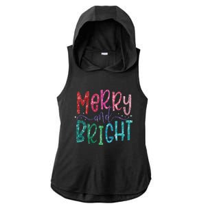 Retro Merry And Bright Merry Christmas Ladies PosiCharge Tri-Blend Wicking Draft Hoodie Tank