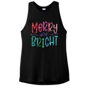 Retro Merry And Bright Merry Christmas Ladies PosiCharge Tri-Blend Wicking Tank