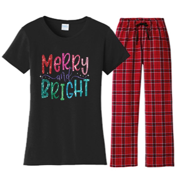 Retro Merry And Bright Merry Christmas Women's Flannel Pajama Set