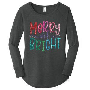 Retro Merry And Bright Merry Christmas Women's Perfect Tri Tunic Long Sleeve Shirt