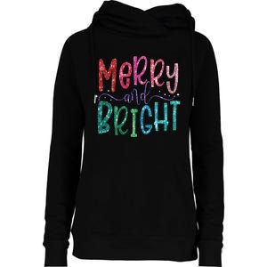 Retro Merry And Bright Merry Christmas Womens Funnel Neck Pullover Hood