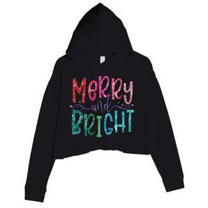 Retro Merry And Bright Merry Christmas Crop Fleece Hoodie