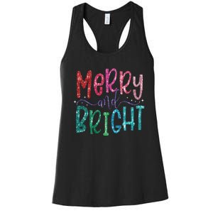 Retro Merry And Bright Merry Christmas Women's Racerback Tank