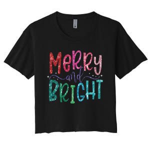 Retro Merry And Bright Merry Christmas Women's Crop Top Tee