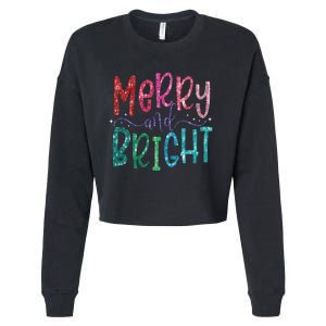 Retro Merry And Bright Merry Christmas Cropped Pullover Crew