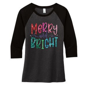 Retro Merry And Bright Merry Christmas Women's Tri-Blend 3/4-Sleeve Raglan Shirt