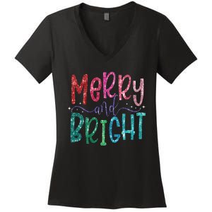 Retro Merry And Bright Merry Christmas Women's V-Neck T-Shirt