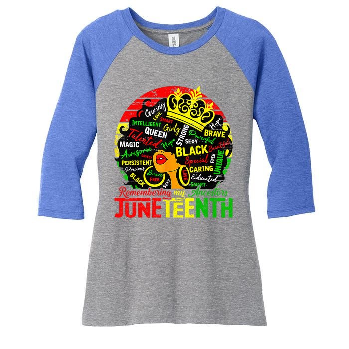 Remembering My Ancestors Juneteenth Celebrate Black Womens Women's Tri-Blend 3/4-Sleeve Raglan Shirt