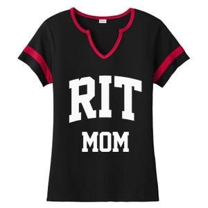 RIT Mom Arch College University Font Ladies Halftime Notch Neck Tee