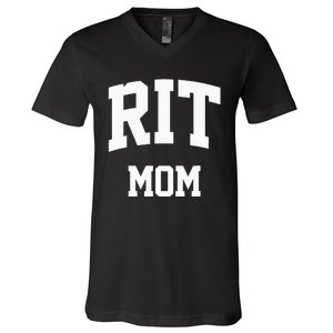 RIT Mom Arch College University Font V-Neck T-Shirt