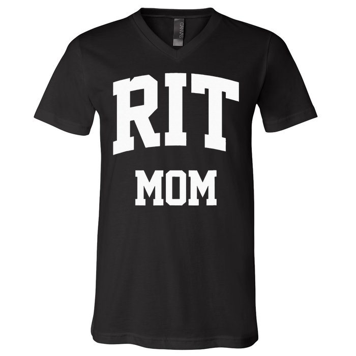 RIT Mom Arch College University Font V-Neck T-Shirt