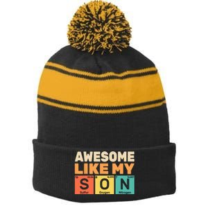 Retro Men Awesome Like My Son Periodic Table Chemistry Gift For Dad Stripe Pom Pom Beanie