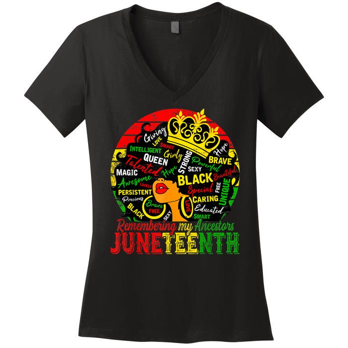 Remembering My Ancestors Juneteenth Celebrate Black Women Women's V-Neck T-Shirt