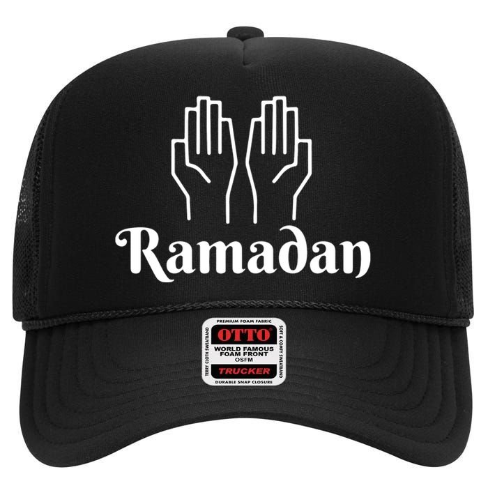 Ramadan Mubarak Arabic Hands Ramadan Gift High Crown Mesh Back Trucker Hat