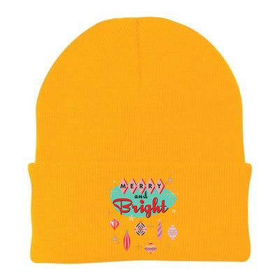 Retro Merry And Bright Midcentury Modern Christmas Ornament Knit Cap Winter Beanie