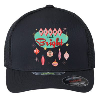 Retro Merry And Bright Midcentury Modern Christmas Ornament Flexfit Unipanel Trucker Cap