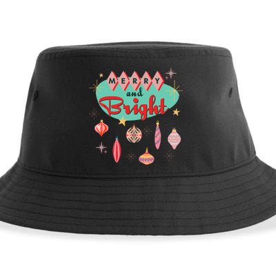 Retro Merry And Bright Midcentury Modern Christmas Ornament Sustainable Bucket Hat