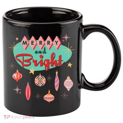 Retro Merry And Bright Midcentury Modern Christmas Ornament 11oz C Handle Ceramic Mug