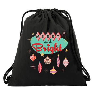 Retro Merry And Bright Midcentury Modern Christmas Ornament Drawstring Bag