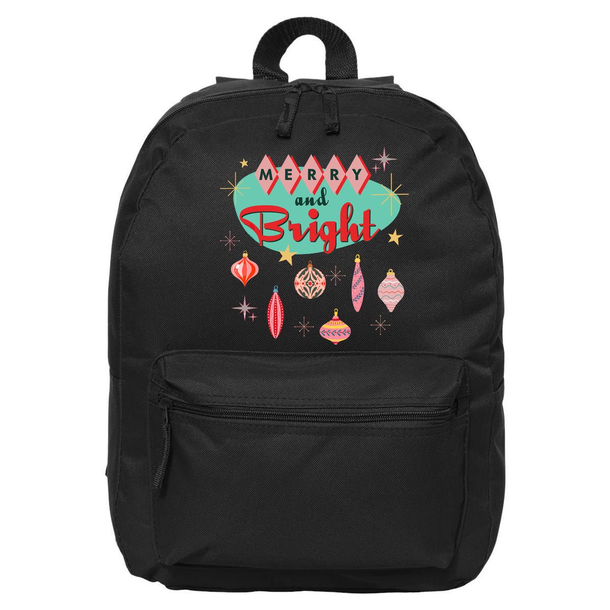 Retro Merry And Bright Midcentury Modern Christmas Ornament 16 in Basic Backpack