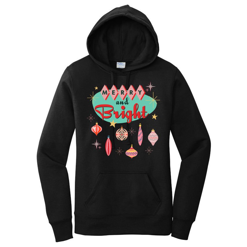 Retro Merry And Bright Midcentury Modern Christmas Ornament Women's Pullover Hoodie